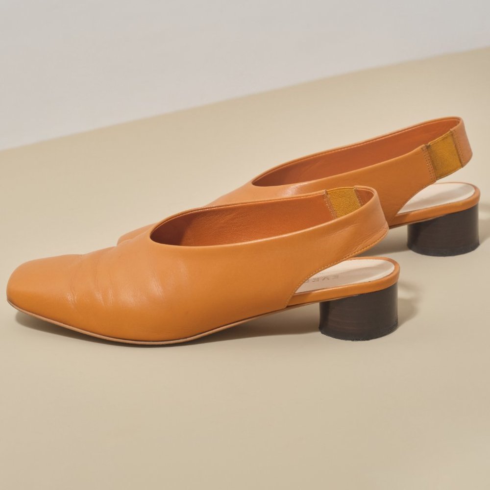Everlane - Orange Leather Square Toe Slingback Sh… - image 2